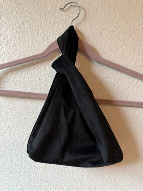 Black Knotted Handle Velvet Tote Bag